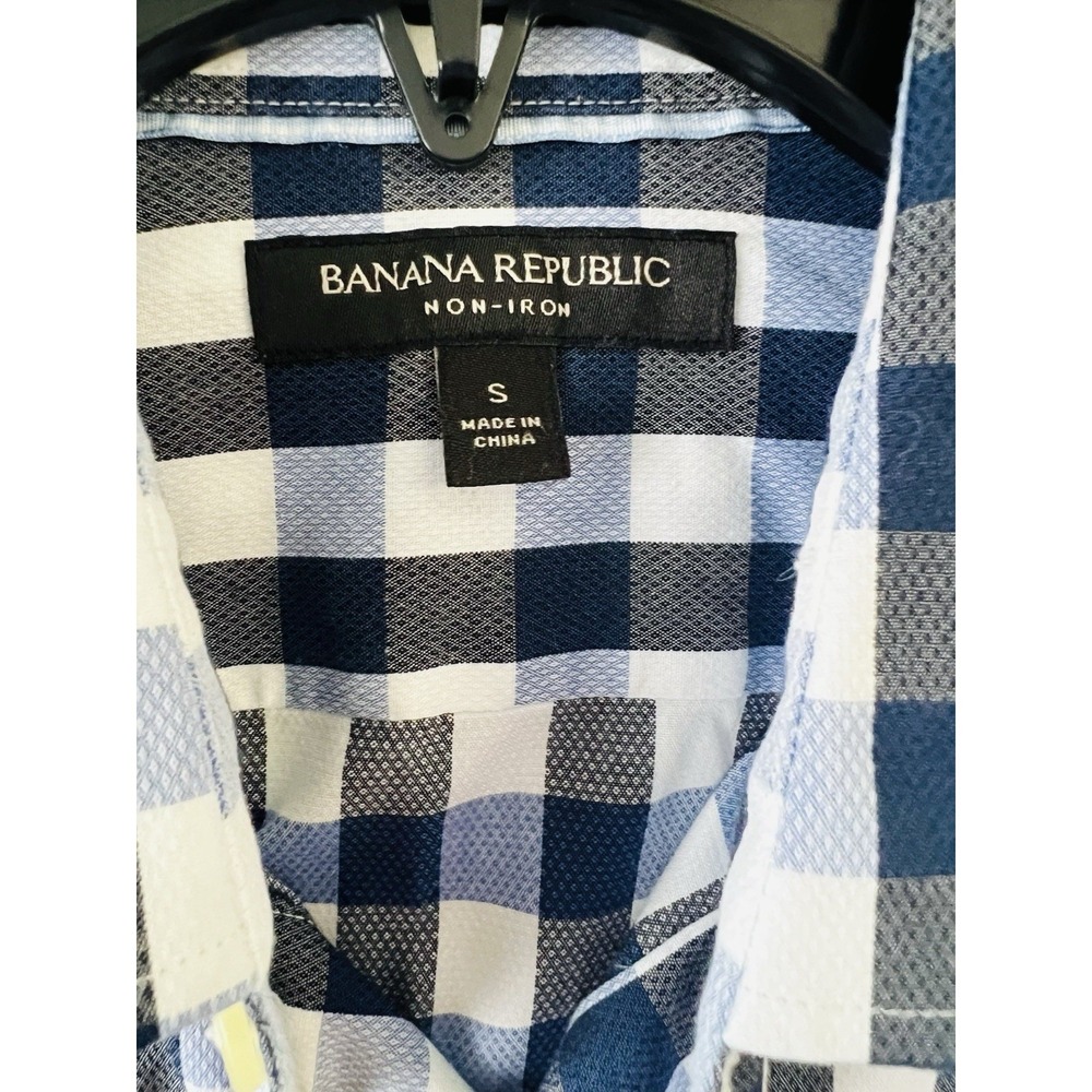 Banana Republic Shirt Mens Small Blue Check Plaid Long Sleeve Camden Fit - Picture 3 of 9